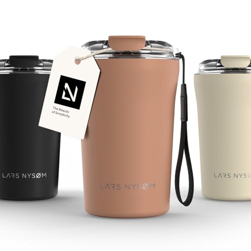 LARS NYSØM Thermo Kaffeebecher to go mit Trageschlaufe & Tritan Deckel | Travel Mug 0,38 Liter mit Isolierung | Auslaufsicherer Edelstahl Thermobecher für Café & Tee (Blush Rose, 380ml) von LARS NYSØM