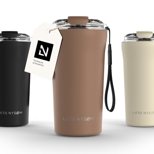 LARS NYSØM Thermo Kaffeebecher to go mit Trageschlaufe & Tritan Deckel | Travel Mug 0,5 Liter mit Isolierung | Auslaufsicherer Edelstahl Thermobecher für Café & Tee (Mocha Brown, 500ml) von LARS NYSØM