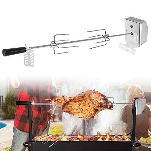 LARS360 107cm Grillspieß Set, Edelstahl Drehspieß für Gasgrill, Edelstahl Grill Rotisserie Kit Für Gartengrillmaschine, Elektrische Automatische Drehgrillvorrichtung Mit Motor 220-240V von LARS360