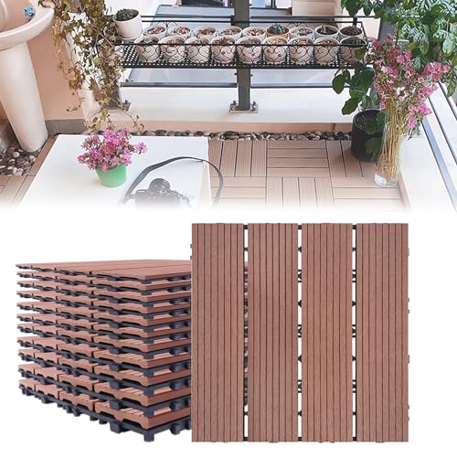 LARS360 11stk Braun WPC Bodenfliese Terrassenfliesen Balkonfliesen Bodenbelag mit Klicksystem und Drainage Kunststoff Deck Fliese für Terrassen Balkon Garten Größe 30x30cm ca. Gesamt 1m² von LARS360