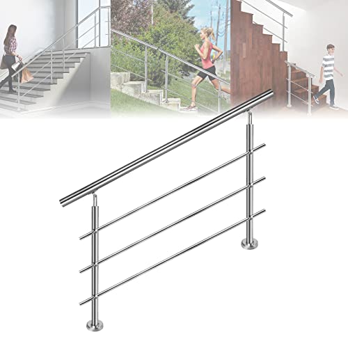 LARS360 120cm Handlauf Geländer Treppengeländer Ø 42 mm Geländerstäben aus Edelstahl 3 Querstreben Terrassengeländer Bodenmontage Bausatz Treppen für Drinnen Draußen Treppen Balkon Brüstung von LARS360