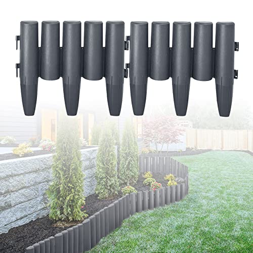 LARS360 14m Rasenkante Kunststoff Holzoptik Beeteinfassung Mähkante Garden Border Wetterfest Gartenpalisade Beetzaun 1 Element (L x H): 28 x 24cm Anthrazit von LARS360
