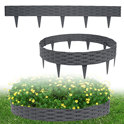 LARS360 20 m Rasenkante mit 20 Elemente á 100 cm Biegbarer Kunststoff in Rattan Design Beeteinfassung Beetumrandung Rasenkante Gartenpalisade Beetzaun Palisaden (20 Stück, Anthrazit) von LARS360