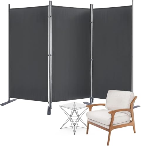 LARS360 3 Teilig Faltbarer Paravent Raumteiler (275 x 180 cm) - Stoffraumteiler mit Innen - Sichtschutz für Balkon und Innenräume (Dunkelgrau) von LARS360