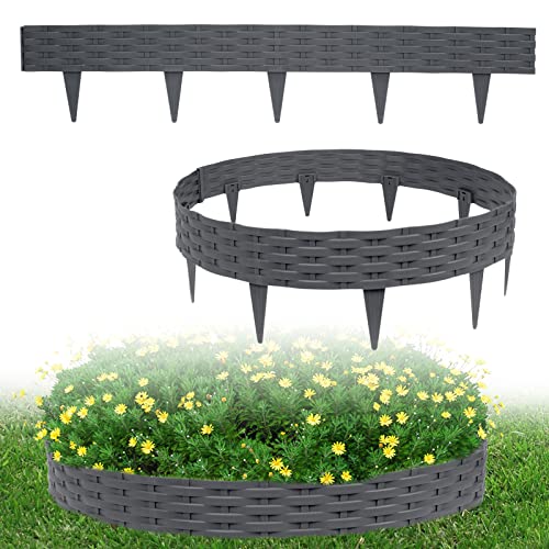 LARS360 30 m Rasenkante mit 30 Elemente á 100 cm Biegbarer Kunststoff in Rattan Design Beeteinfassung Beetumrandung Rasenkante Gartenpalisade Beetzaun Palisaden (30 Stück, Anthrazit) von LARS360