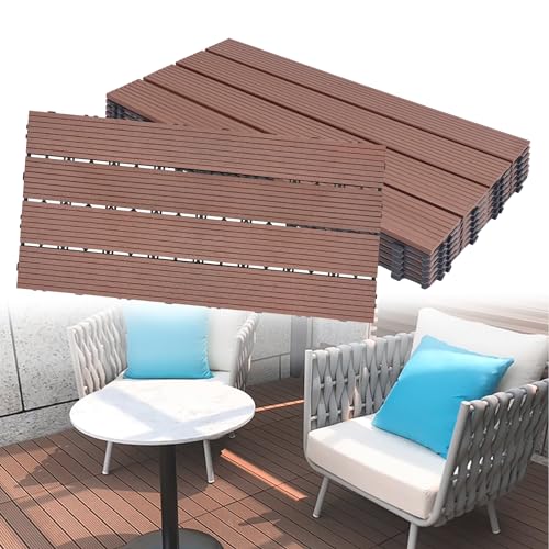 LARS360 6 Stück WPC Klickfliese Terrassenfliesen Holzoptik, Balkonfliesen, Stecksystem, Klickfliesen mit Drainage, zuschneidbar, für Garten/Balkon/Terrasse, (braun, 30 x 60 cm) von LARS360