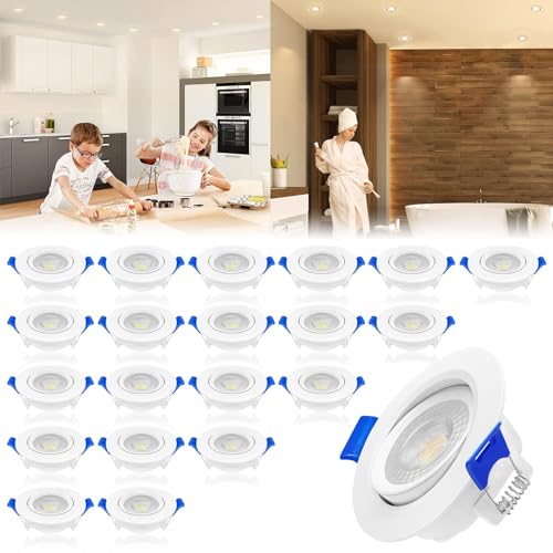 LARS360 Das neue 5W LED Deckenstrahler LED Einbaustrahler Set Einbaustrahler 20 Stück Aluminium Deckenstrahler für Bad Küche Wohnzimmer und Zimmer (Warmweiß) von LARS360