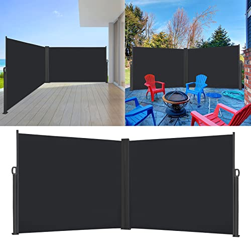 LARS360 Dunkelgrau Doppelseitig Ausziehbar Seitenmarkise Aus Polyester und Alu Metall Ständer, Sonnenschutz Windschutz Sichtschutz, Seitenwandmarkise Markisenstoff, 160x600cm von LARS360