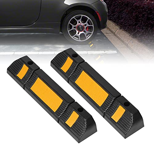 LARS360 Gummi Radstopp-Parkbegrenzung, Gummi Radblock Parkbarriere, Garagenstopper mit Reflexstreifen, Schwarz-Gelb, 2 Stück, 60x12x10cm von LARS360