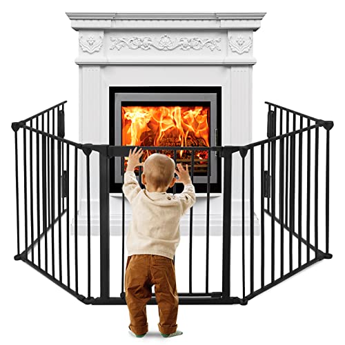 LARS360 Kaminschutzgitter Metall mit Tür 300cm Ofenschutzgitter Absperrgitter Tierschutzgitter Laufstall Baby Faltbar für Kinder-Sicherung, 5 Elemente (je 75 x 60 cm) von LARS360
