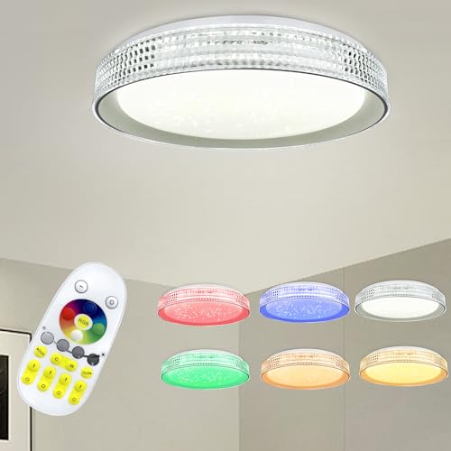 LARS360 LED Deckenleuchte Dimmbar RGB Farbwechsel 60W Deckenlampe Ceiling Lamp mit Fernbedienung IP44 Wasserdicht Sternenhimmel Lampe für Wohnzimmer Schlafzimmer Büro Küche Flur von LARS360