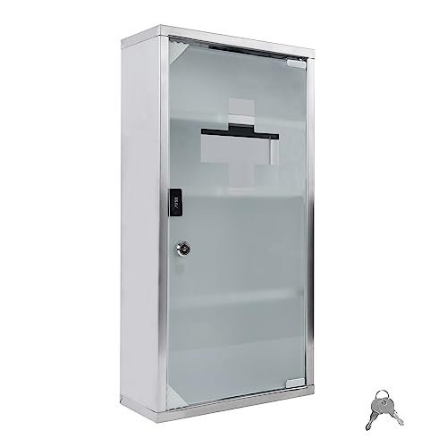 LARS360 Medizinschrank, Rostfreier Arzneischrank für Medikamenten Aufbewahrung & Verbandskasten, Abschließbar Medikamentenschrank mit Tür aus Gehärtetem Glas, 30 x 12 x 57,5cm (4 Regalen) von LARS360