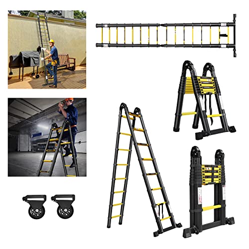 LARS360 Teleskopleiter 5m Alu-teleskopleiter Belastbarkeit 150kg Rutschfester Aluleiter Klappleiter Schiebeleiter Sprossenleiter Ausziehleiter Teleskop-Design Mehrzweckleiter Faltbar(2,5+2,5M) von LARS360