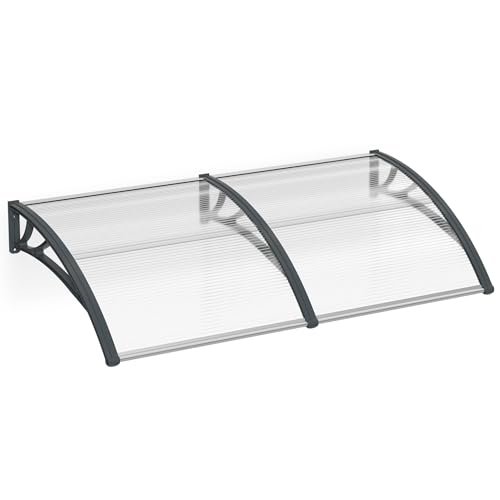 LARS360 Vordach Haustür Überdachung Pultbogenvordach Türdach Sonnenschutz aus Polycarbonat Hohlkammerplatte Klar Kunststoff und Aluminium Rahmen für Garage Balkon Fenster Haus (200x100cm, Grau) von LARS360