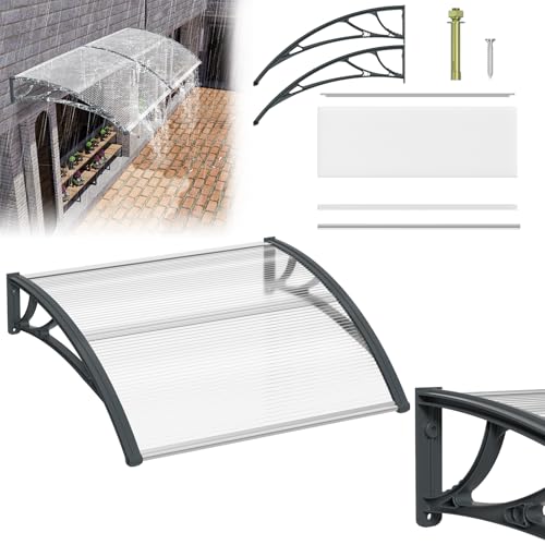 LARS360 Vordach für Haustür, Überdachung 120x100cm, Pultbogenvordach aus Polycarbonat und Aluminium, Transparentes Sonnenschutz und Regenschutz, Grau von LARS360