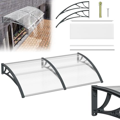 LARS360 Vordach für Haustür, Überdachung 200x100cm, Pultbogenvordach aus Polycarbonat und Aluminium, Transparentes Sonnenschutz und Regenschutz, Grau von LARS360