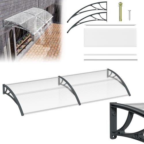 LARS360 Vordach für Haustür, Überdachung 300x100cm, Pultbogenvordach aus Polycarbonat und Aluminium, Transparentes Sonnenschutz und Regenschutz, Grau von LARS360