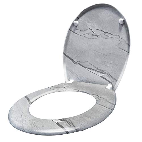 LARS360 WC-Sitz mit Absenkautomatik Universalgröße WC-Sitz aus Hartplastik Toilettensitz mit langsamer Absenkung antibakteriell WC-Deckel aus Duroplast (Marmor) von LARS360