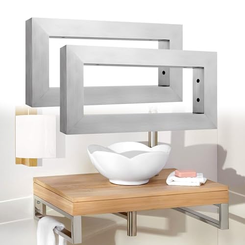 LARS360 Wandkonsole für Waschtisch 2 Stück 350x150 mm Wandkonsole stabil Waschtischhalterung, Metall Rergalhalter, Handtuchhalter Gebürsteter Rostfreier Stahl, Silber von LARS360