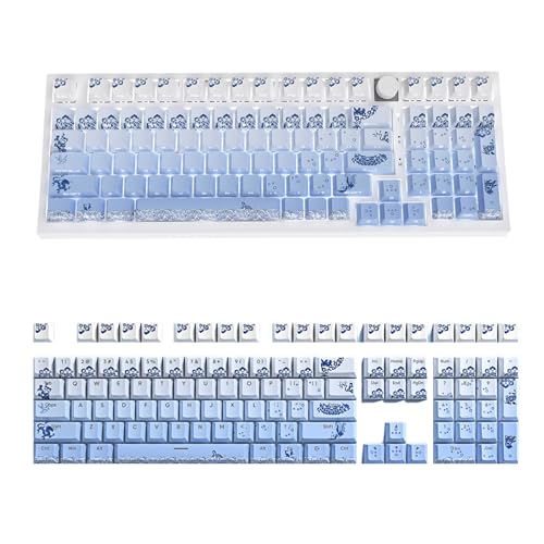 LARUISEE Blaue und weiße Porzellan-Tastenkappen mit seitlicher Beleuchtung, PBT-Doppelschuss für mechanische Tastatur, Farbstoffsubbed-Tastenkappen, Set, dicke PBT-Tastenkappen LARUISEE Blaue und weiße Porzellan-Tastenkappen mit seitlicher Beleuchtung, PBT-Doppelschuss für mechanische Tastatur, Farbstoffsubbed-Tastenkappen, Set, dicke PBT-Tastenkappen von LARUISEE