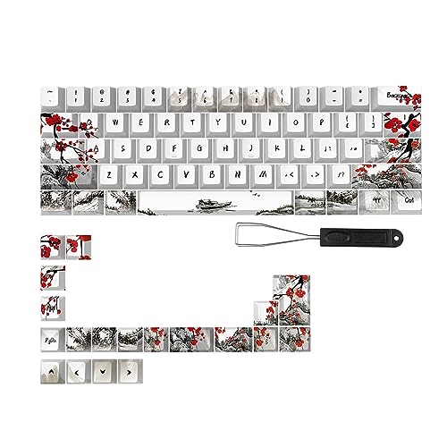 Deutsche Französische Spanien Pflaumenblüte Tastenkappen für Qwertz Azerty 61 64 67 68 Layout Personalisierte mechanische Tastatur-Tastenkappe Deutsch Französisch Spanien DyeSub-Tastenkappen Tastatur von LARUISEE