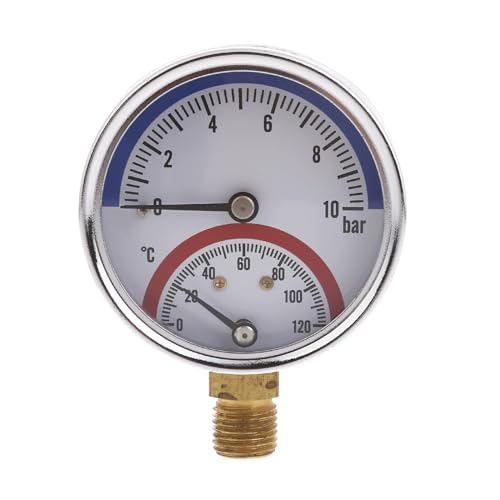 Flüssigkeitsgefülltes Manometer 0-10Bar 0-120℃ Thermo-Manometer Thermo-Manometer Kesseltemperatur-Manometer Kesseltemperatur-Manometer von LARUISEE