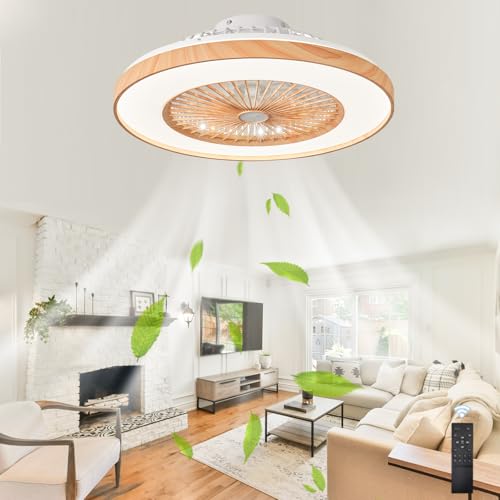 LASANYA Runder Deckenventilator mit Beleuchtung, Moderner Deckenventilator mit Licht mit Fernbedienung, Schlafzimmer Deckenlampe mit Ventilator, 6 Stufen, Dimmbar, Umkehrbar, für Wohnzimmer von LASANYA
