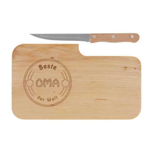 LASERHELD | Brotzeitbrett Holz mit Gravur "Beste Oma der Welt" & Messer | 26 x 15 cm | Frühstücksbrettchen Holz Schneidebrett Jausenbrett | Muttertagsgeschenk Geschenk für Oma LASERHELD | Brotzeitbrett Holz mit Gravur "Beste Oma der Welt" & Messer | 26 x 15 cm | Frühstücksbrettchen Holz Schneidebrett Jausenbrett | Muttertagsgeschenk Geschenk für Oma von LASERHELD