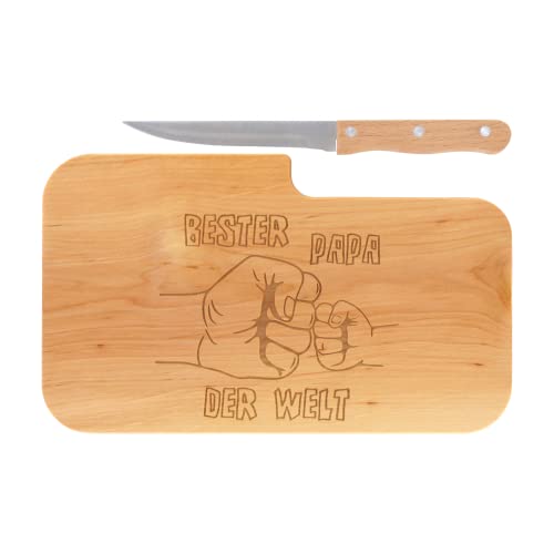 LASERHELD | Brotzeitbrett Holz mit Gravur “Bester Papa der Welt” & Messer | 26 x 15 cm | Frühstücksbrettchen Holz Schneidebrett Jausenbrett | Geschenk für Männer Papa Vatertag von LASERHELD