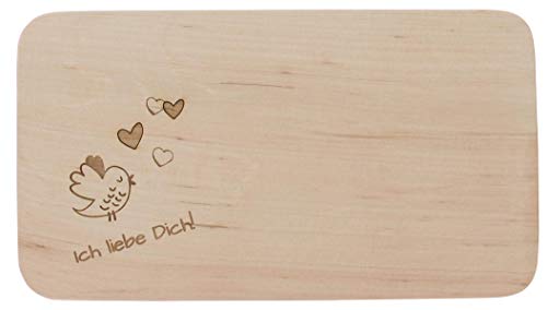 LASERHELD | Brotzeitbrett Holz mit Gravur “Ich liebe Dich” | 22 x 12 cm | Frühstücksbrettchen Holz Schneidebrett Jausenbrett | Geschenk zum Jahrestag für Paare von LASERHELD