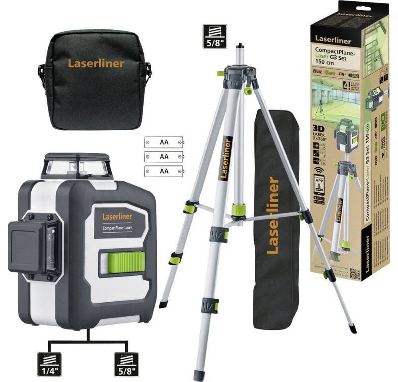 LASERLINER Nivelliergerät Laserliner CompactPlane-Laser 3G Set 150 Dreidimensionaler Laser inkl, (CompactPlane-Laser 3G Set 150) von LASERLINER