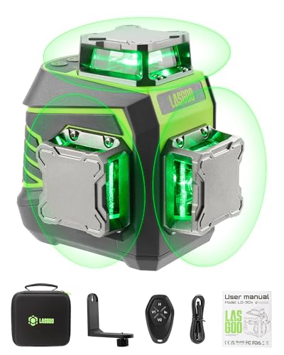 LasGoo Kreuzlinienlaser Selbstnivellierend 3 x 360°, Grüne 3D Laser-Wasserwaage für Konstruktion und Ausrichtung, Wiederaufladbarer Lithium-Akku, Fernbedienung, Magnetischer Drehständer – LG-3Dx von LASGOO