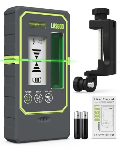 LasGoo LG-REC03 Laserdetektor für Linienlaser, 50 m Reichweite, Dual-LCD mit Hintergrundbeleuchtung, einstellbarer Lautsprecher, Libelle und Halterung von LASGOO