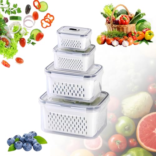 LASIEYO 4 Set Frischhaltedosen mit Deckel Abtropfgitter, Frischhaltedosen Obst Gemüse, Kühlschrank Organizer Frischhalteboxen Set für Salat Beeren Aufbewahrung, 4.15L+3.15L+1.7L+0.8L LASIEYO 4 Set Frischhaltedosen mit Deckel Abtropfgitter, Frischhaltedosen Obst Gemüse, Kühlschrank Organizer Frischhalteboxen Set für Salat Beeren Aufbewahrung, 4.15L+3.15L+1.7L+0.8L von LASIEYO