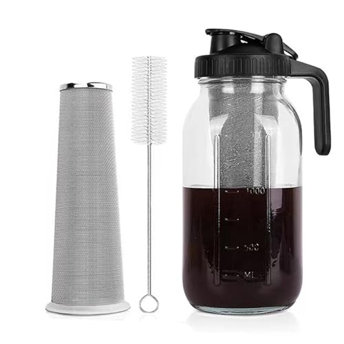 LASIEYO Cold Brew Coffee Maker Jar, 2L Cold Brew Coffee Maker with Stainless Steel Filter for Iced Brew Coffee Ice Tea, Homemade Fruit Drinks Container, Cold Brew Mason Jar Iced Coffee Maker von LASIEYO