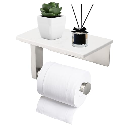 Toilettenpapierhalter Wandmontage Weiß Edelstahl Toilettenpapierhalter mit Marmorablage zur Aufbewahrung Waschraum Taschentuchrollenhalter Badzubehör von LASIEYO
