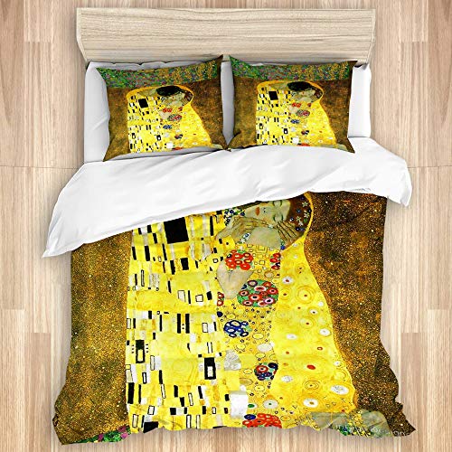 LASINSU Bettwäsche Set,Klimt inspirierte Batikmalerei der abstrakten Kunst aufgrund Gustav Klimt Entwurfs,1 Bettbezug 135x200cm+2 Kopfkissenbezug 50x80cm von LASINSU