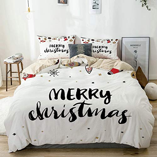 LASINSU beige Bettwäsche Set，Frohe Weihnachten Zitat mit modernen Pinsel Schriftzug Creative Noel Phrase,1 Bettbezug 200x200cm+2 Kopfkissenbezug 80x80cm von LASINSU