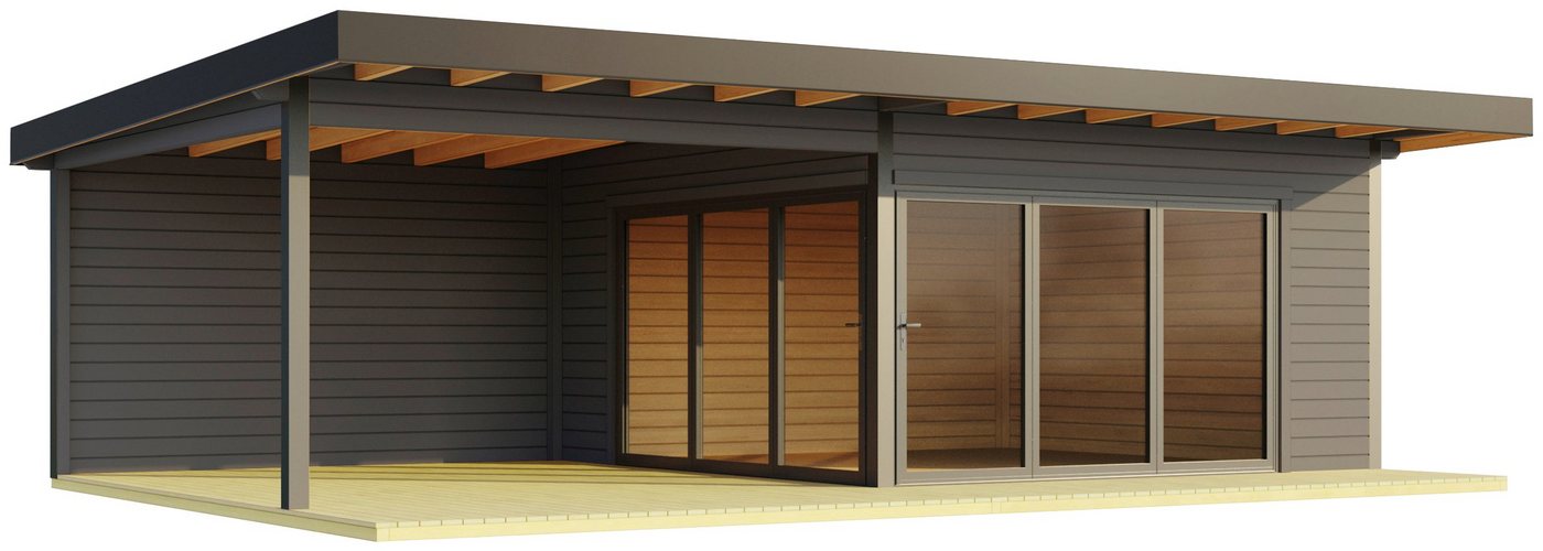 LASITA MAJA Gartenhaus DOMEO 10 CARBONGRAU/ANTHRAZIT, BxT: 890x590 cm, (Set), mit Anbau, Fundamentmass 4000+4500 x 4500, Carbongrau von LASITA MAJA