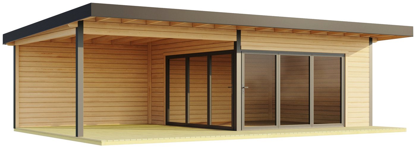 LASITA MAJA Gartenhaus DOMEO 10 NATUR/ANTHRAZIT, BxT: 890x590 cm, (Set), mit Anbau, Fundamentmass 4000+4500 x 4500, Naturbelassen von LASITA MAJA