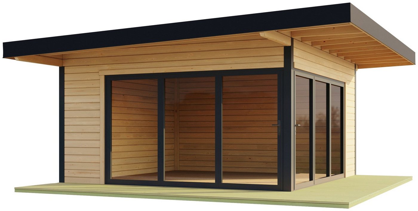 LASITA MAJA Gartenhaus DOMEO 9 NATUR/ANTHRAZIT, BxT: 590x590 cm, (Set), mit Überdachung, Fundamentmass 1200+4500 x 1200+4500, Naturbelassen von LASITA MAJA