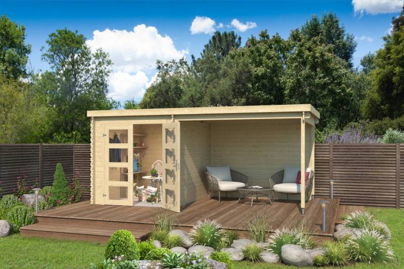 LASITA MAJA Gartenhaus Long Beach Holzhaus Blockbohlenhaus, BxT: 482x250 cm, mit Fußboden und Anbau von LASITA MAJA
