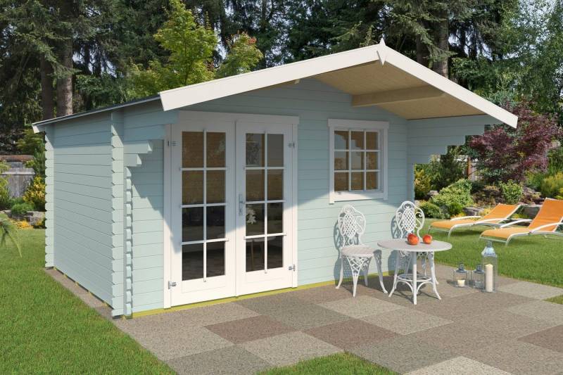 LASITA MAJA Gartenhaus Orlando 34, BxT: 400x440 cm, Blochbohlenhaus 34mm, Fundamentmass 3800x2800, Gletschergrün von LASITA MAJA