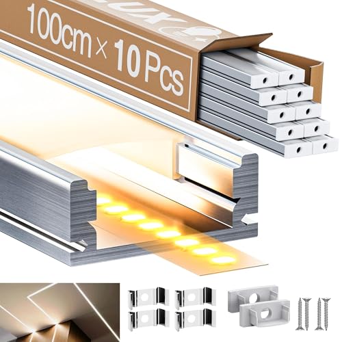 10 x LED Aluminium Profil weiB 1m für max Breite12.1mm Led Strip, L1000*17.4 * 7mm, Led Alu Profil Schiene U Form Eckprofil, LED Streifen Kanal und Diffusor (LED profil u form -1M, 10) von LASLUX