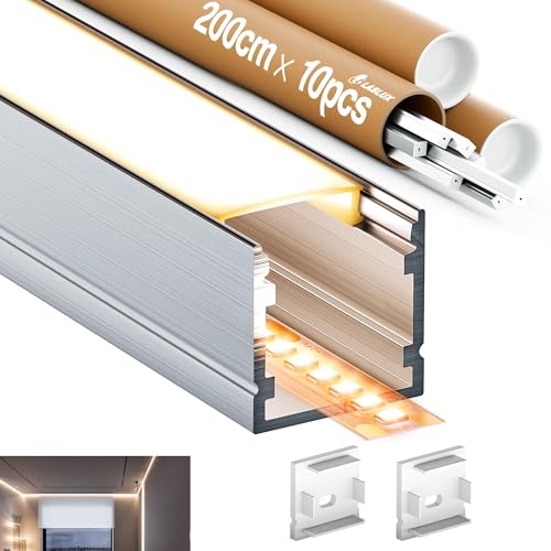 10x 2 Meter LED Profile (Total 20m) für LED Streifen, Aluminium Profil für die Montage an der Oberfläche oder unter Putz, Max. LED Streifen 15.4 mm - Größe 20 x 20mm von LASLUX