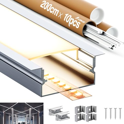 10x LED Profil je 2 Meter (Gesamtlänge 20 m) für LED Streifen, Graue Aluminium Profile und LED Kanal für LED Streifen bis 16.7 mm - Abmessungen 26.7 x 10 mm von LASLUX