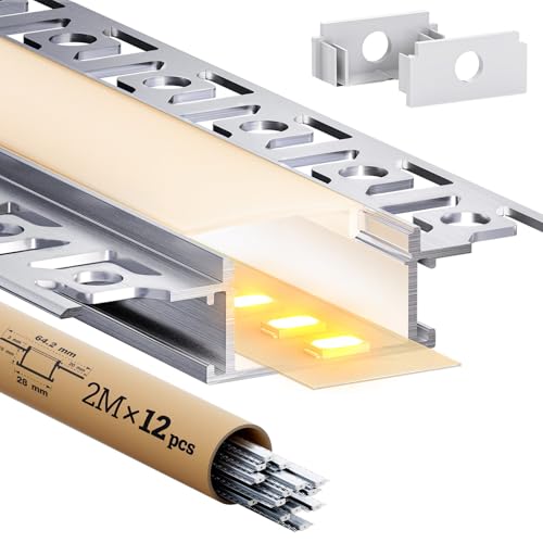 12 x LED Trockenbauprofil 2M Aluminium Profil für Strip Schiene Unterputz Kanal und Diffusor Aufputz für Indirekte Beleuchtung Decker von LASLUX