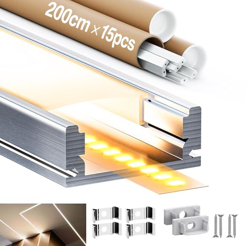 15 x LED Aluminium Profil weiB 2m für max Breite12.1mm Led Strip, L2000*17.4 * 7mm, Led Alu Profil Schiene U Form Eckprofil, LED Streifen Kanal und Diffusor (LED profil u form -2M, 15) von LASLUX