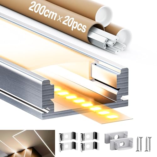 20× 2M LED Profil（Gesamt 40m） aus Aluminium, LED Kanal und Opalisierenden Diffusor max Streifen 12mm - Abmessungen 17.4 x 7mm von LASLUX