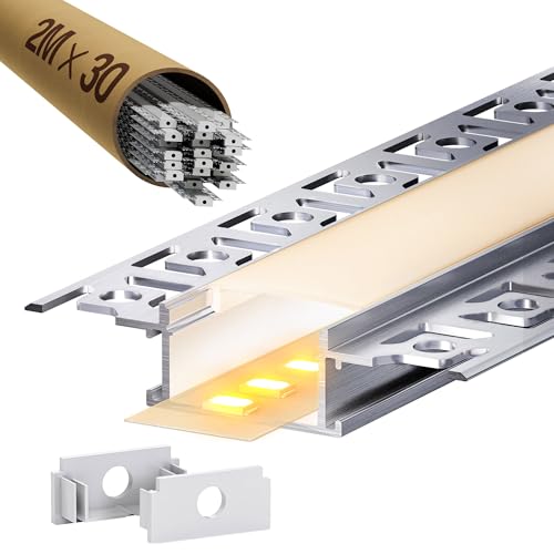 30 x LED Trockenbauprofil 2M Aluminium Profil für Led Strip, LED Schiene Unterputz Kanal und Diffusor Aufputz für Indirekte Beleuchtung Decke von LASLUX